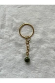 8 mm yeşim taşı altın anahtarlık - 1