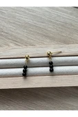 Minimal Siyah Akik Taşı Altın Kaplama Top Küpe - 1