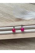 8 mm Pembe Akik Gümüş Kaplama Top Küpe - 1