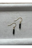 Minimal Gold Obsidyen Altın Kaplama Sallantı Küpe - 1