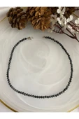 Mini Yuvarlak Obsidyen Taşı Doğal Taş Kolye - 1