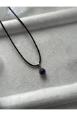 8 mm ametist taşı deri ip kolye - 1