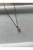 8 mm bal rengi kristal gümüş kaplama kolye - 1