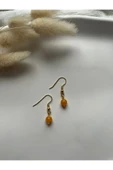 Kehribar Taşı Altın Kaplama Sallantı Küpe - 1
