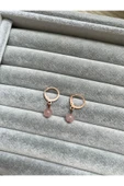 Pembe Kuvars Doğal Taş Rose Bakır Küpe (pirinç) - 1