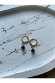 Granat Garnet Doğal Taş Altın Kaplama Küpe - 1