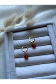 8 mm Karnelyan Taşı Altın Kaplama Küpe - 1