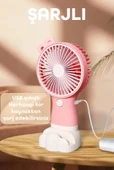 Şarjlı Telefon Standlı Mini El Fanı Sessiz Taşınabilir Masa Vantilatörü Pembe - 3
