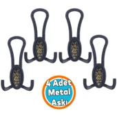 Mobilya Portmanto Vestiyer Duvar Banyo Askısı Metal Dolap Elbise Askılığı Mat Siyah Desenli 4 Adet - 1