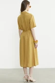 Düğmeli Midi Boy Gömlek Elbise - Hardal - 6