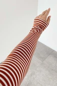 Yarım Balıkçı Yaka Çizgi Desenli Body Kiremit - 2