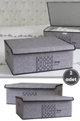 Keçe Kapaklı Baza Hurcu, Yatak Kanepe Altı Yastık Kıyafet Düzenleyici (40x50x19 Cm) 2 Adet GRİ thumbnail 1