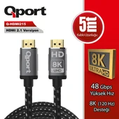 QPORT Q-HDMI215 5m 2.1V 8K ALTIN UÇLU ÖRGÜLÜ HDMI  KABLO - 1