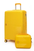 Elatae Exclusive Pro Polipropilen Kırılmaz 2'li Valiz Seti Büyük Boy ve Makyaj 2'li Set Sarı 5239 thumbnail 1
