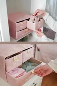 Flora 3 Bölmeli Baby Çekmece, Yenidoğan Bebek Kıyafet Çamaşır Patik Bez Düzenleyici Kutu Pembe thumbnail 4