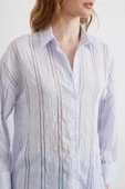 Organze Çizgili Gömlek Mavi thumbnail 3