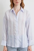 Organze Çizgili Gömlek Mavi thumbnail 4