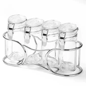 Tantitoni Kilit Kapaklı Standlı 4lü Cam Baharatlık Seti 100ml thumbnail 1