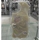 iPhone 11 Uyumlu 3D Kabartmalı Şeffaf Silikon Kılıf Kalp Desenli Kamera Korumalı Sert Kapak - 1