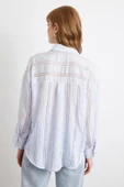 Organze Çizgili Gömlek Mavi thumbnail 5