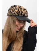 Saria Moda Leopar Desen Deri Siperlik Kadın Kep - 2