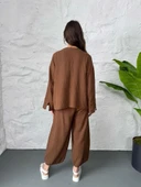 Kahve Nakış İşlemeli Müslin Kimono - 4