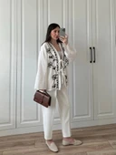 Krem Nakış İşlemeli Müslin Kimono - 3