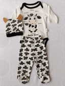 Bızdık Bebe Bızdık Inek Baskılı Çıtçıtlı Zıbın Patikli Pantolon Şapkalı Bebek Takımı - 1