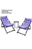 HASTUNÇ Minderli - Zetnnaa Şezlong Seti Bahçe&balkon&teras&plaj Katlanır Ikili Set - 2 Şezlong 1 Sehpa - 1