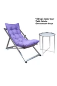 HASTUNÇ Minderli - Kora Şezlong Seti Bahçe&balkon&teras&plaj Katlanır Dörtlü Set - 4 Şezlong 1 Sehpa - 4