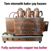 3 demlikli bakır çay kazanı elektrik +Tüplü tam otomatik Çay ocağı Osmanlı tuğra model Çay semaveri thumbnail 1