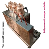 3 demlikli bakır çay kazanı elektrik +Tüplü tam otomatik Çay ocağı Osmanlı tuğra model Çay semaveri thumbnail 5