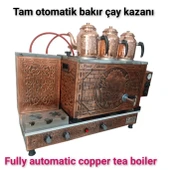 3 demlikli bakır çay kazanı elektrik +Tüplü tam otomatik Çay ocağı Osmanlı tuğra model Çay semaveri thumbnail 3