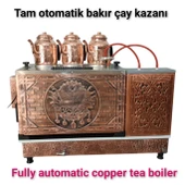 3 demlikli bakır çay kazanı elektrik +Tüplü tam otomatik Çay ocağı Osmanlı tuğra model Çay semaveri thumbnail 8