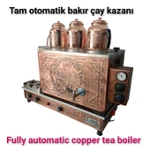 3 demlikli bakır çay kazanı elektrik +Tüplü tam otomatik Çay ocağı Osmanlı tuğra model Çay semaveri thumbnail 4