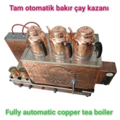3 gözlü Bakır Tam Otomatik Çay Kazanı Elektrik + doğalgazlı Ce Belgeli ve  Gazmer açılış onaylı Tam Dijital çakmaklı Prizma Alt Tabanlı Tam otomatik çay kazanı. thumbnail 5