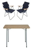 Bofigo 60x80 Çam Katlanır Masa + 2 Adet Katlanır Sandalye Kamp Seti Bahçe Balkon Takımı Lacivert thumbnail 1