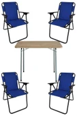 Bofigo 60x80 Çam Desenli Katlanır Masa + 4 Adet Katlanır Sandalye Kamp Seti Bahçe Takımı Mavi thumbnail 1