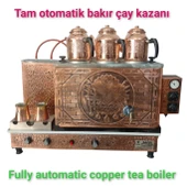 3 gözlü Bakır Tam Otomatik Çay Kazanı Elektrik + doğalgazlı Ce Belgeli ve  Gazmer açılış onaylı Tam Dijital çakmaklı Prizma Alt Tabanlı Tam otomatik çay kazanı. thumbnail 2