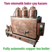 3 gözlü Bakır Tam Otomatik Çay Kazanı Elektrik + doğalgazlı Ce Belgeli ve  Gazmer açılış onaylı Tam Dijital çakmaklı Prizma Alt Tabanlı Tam otomatik çay kazanı. thumbnail 3