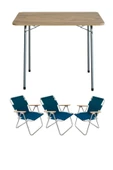 Bofigo 60x80 Çam Katlanır Masa + 3 Adet Katlanır Sandalye Kamp Seti Bahçe Balkon Takımı Mavi thumbnail 1