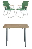 Bofigo 60x80 Çam Katlanır Masa + 2 Adet Katlanır Sandalye Kamp Seti Bahçe Balkon Takımı Yeşil thumbnail 1