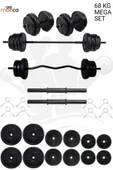 Mocca Style 68 Kg Z-barlı Megaset Halter Seti Ve Dambıl Seti, Uzun Bar 150 Cm Ağırlık Seti ,fitness Seti - 1