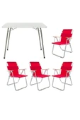 Bofigo Katlanır Masa ve 4 Adet Katlanır Sandalye Kamp Seti Kırmızı thumbnail 1
