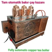 3 gözlü Bakır Tam Otomatik Çay Kazanı Elektrik + doğalgazlı Ce Belgeli ve  Gazmer açılış onaylı Tam Dijital çakmaklı Prizma Alt Tabanlı Tam otomatik çay kazanı. thumbnail 8