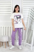 Kız Çocuk Kuromi Desenli %100 Pamuk Pijama Takımı – Yazlık Ev Giyimi – Rahat Nefes Alabilen Kısa Kollu Üst ve Uzun Alt - 2