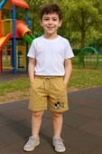 ERKEK ÇOCUK ŞORT CEPLİ DÜZ RENK BASKILI RAHAT KALIP E34 - 1