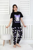 Kız Çocuk Kuromi Desenli %100 Pamuk Pijama Takımı – Yazlık Ev Giyimi – Rahat Nefes Alabilen Kısa Kollu Üst ve Uzun Alt - 1