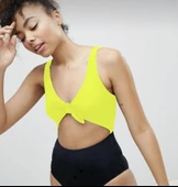 DB20097M SİYAH-NEON SARI ÖNÜ AÇIK FİYONKLU KAPLI MAYO - 3