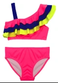 Neon pembe renkli volanlı kız çocuk bikini takım DB200617BT - 1